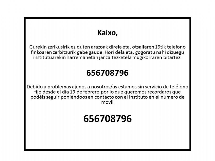  Institutuan telefono finkoko zerbitzurik ez